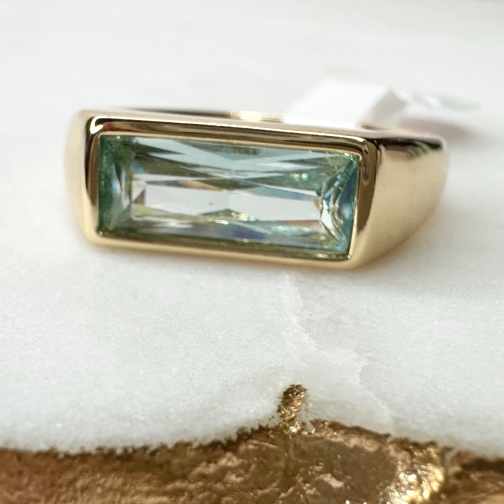 Bomb Party March Deco Goddess Aquamarine Ring RG41946 Size 10 NWT